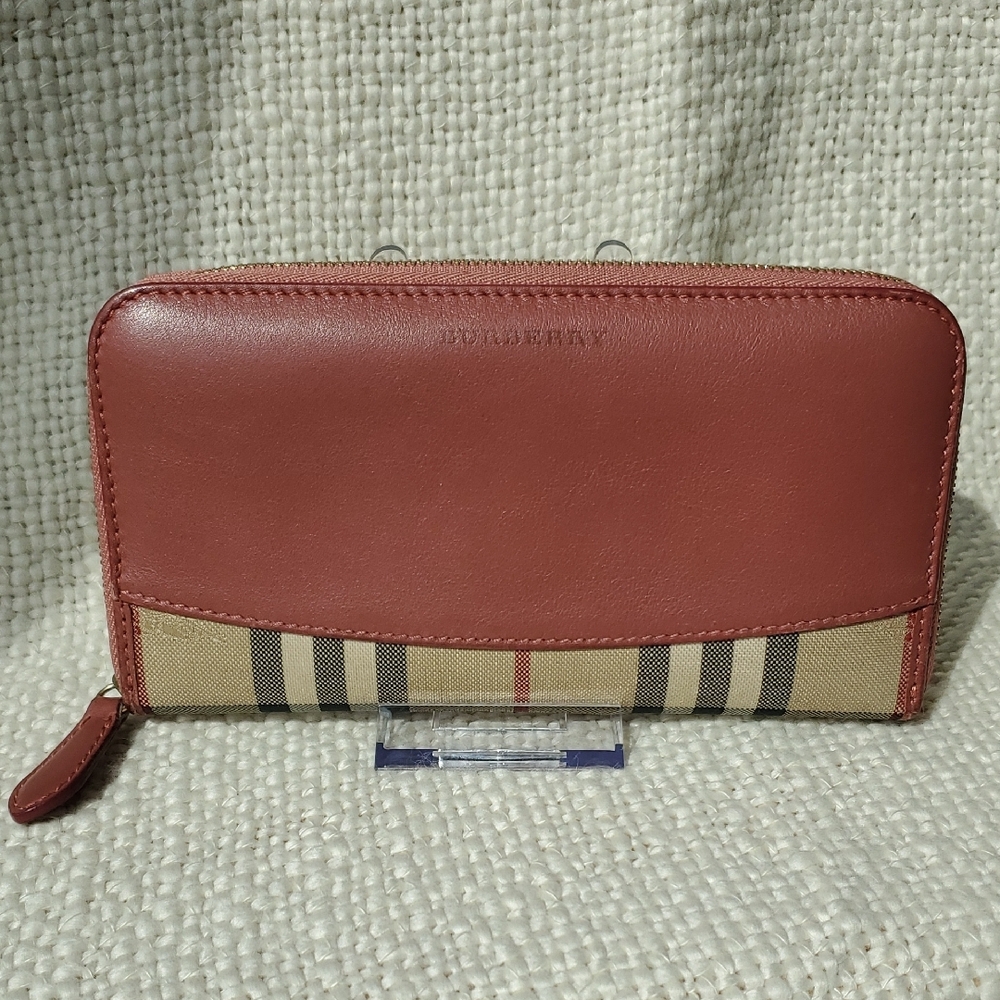 Burberry Red Long Zip Around Wallet